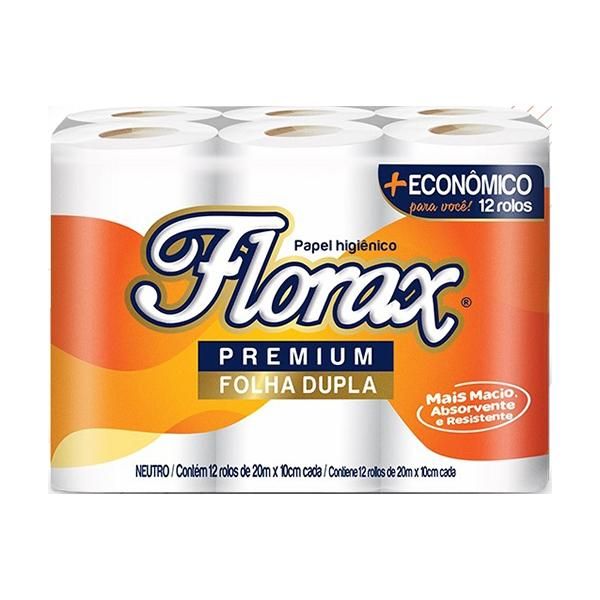 PAPEL HIGIÊNICO FOLHA DUPLA FLORAX PREMIUM 20m (12 rolos) Em