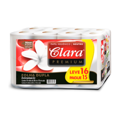 PAPEL HIGIÊNICO CLARA PREMIUM FOLHA DUPLA 30m (16 rolos)